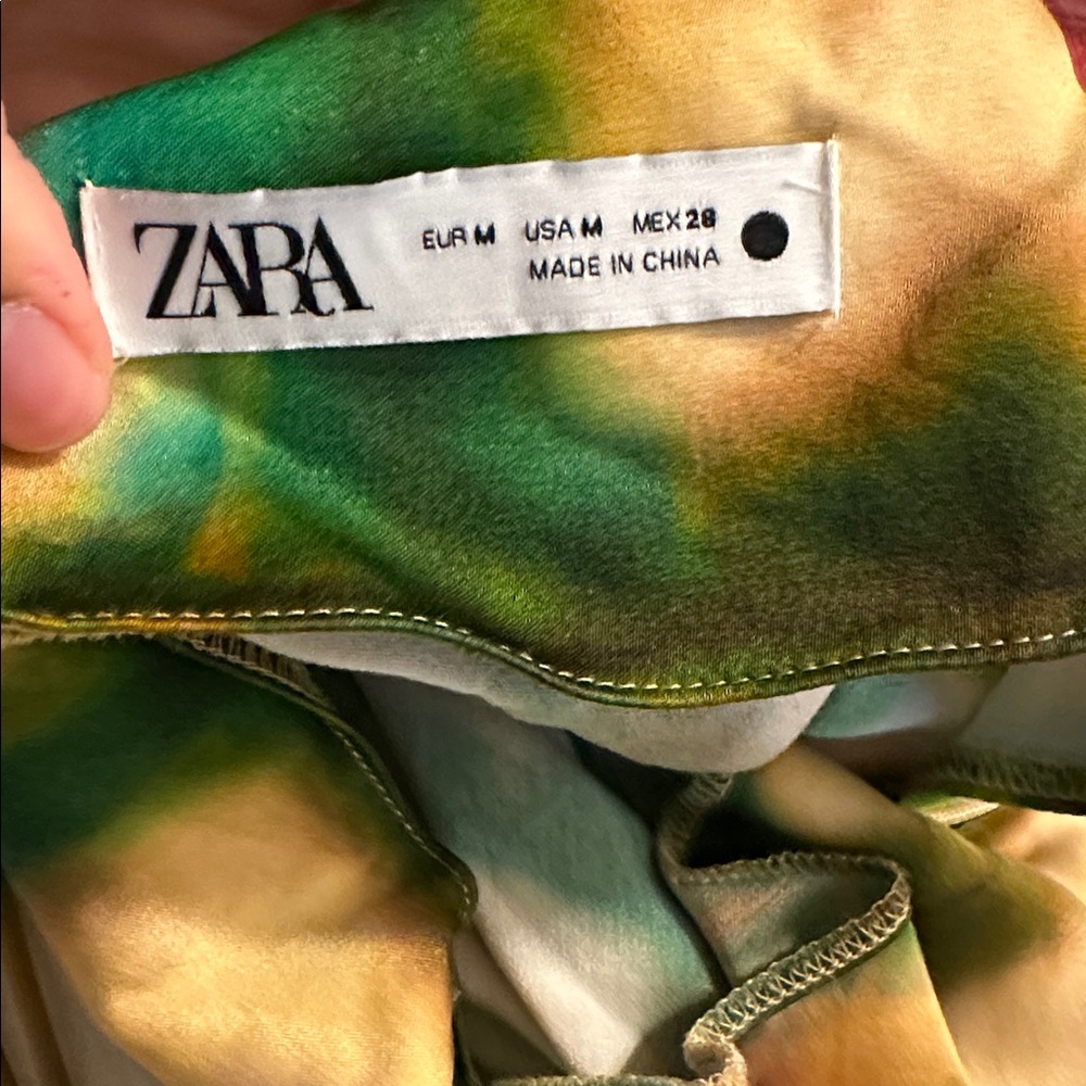 Zara Satin Effect Asymmetrical Satin Dress Size Medium Cowl Neck Multicolor - Picture 9 of 9